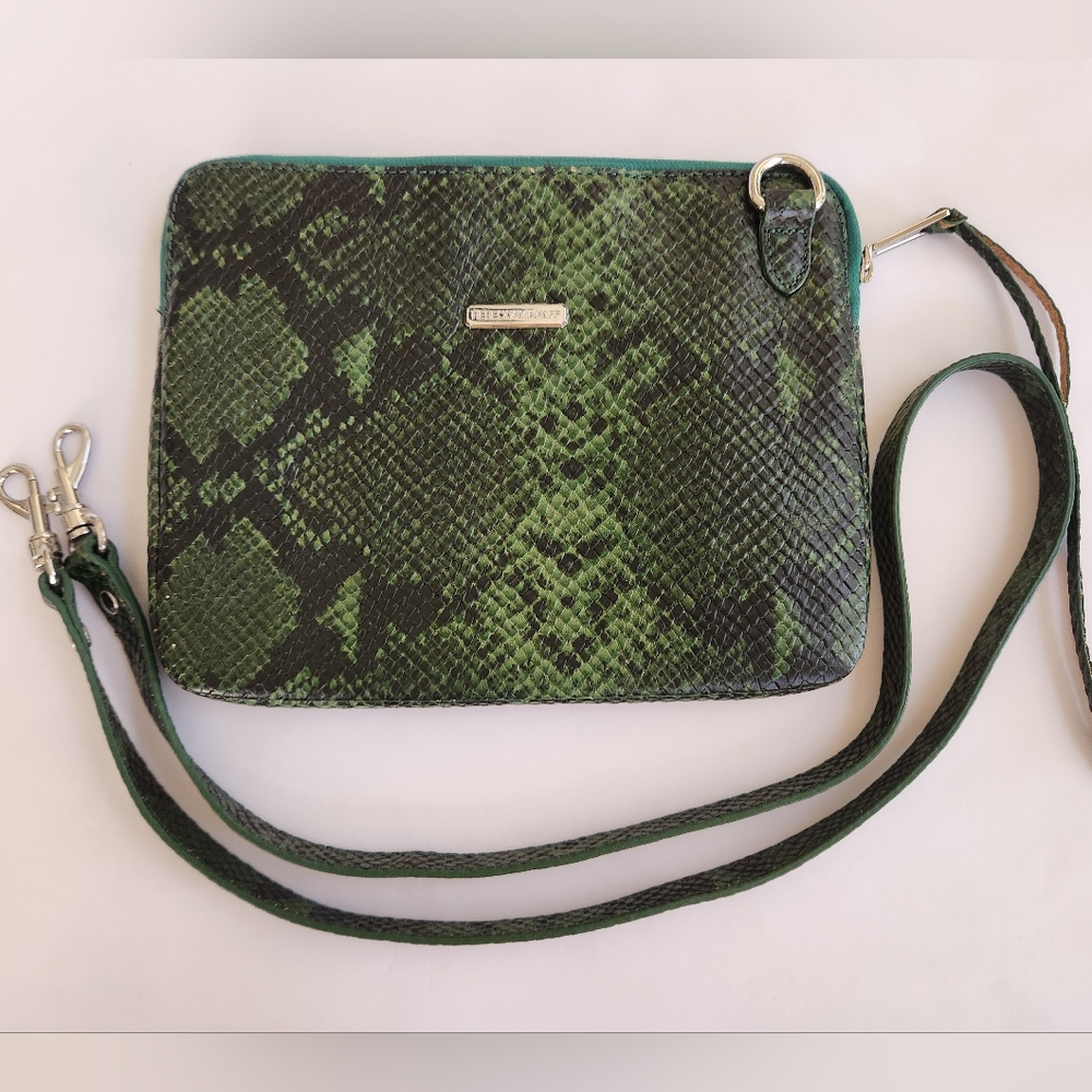 Cross body/ iPad case by Rebecca Minkoff , green, snakeskin embossed